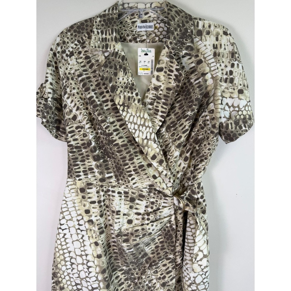 Marvin Richards Vintage Snakeskin Print Faux Wrap Sheath Dress Tan Brown Size 10 - Picture 2 of 11